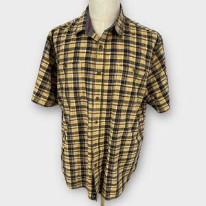 Outdoor Life Mens Plaid Short Sleeve Button Up Shirt XL Yellow Navy Blue Casual